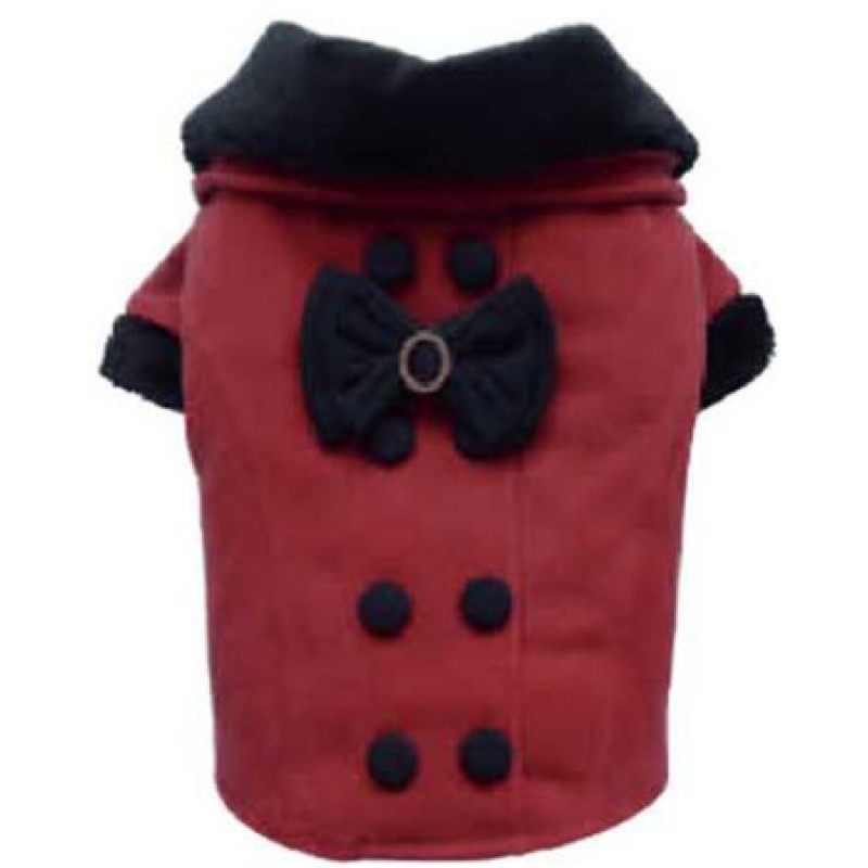 Doggy Dolly κόκκινο fleece παλτό με φιόγκο για χειμερινές εξόδους