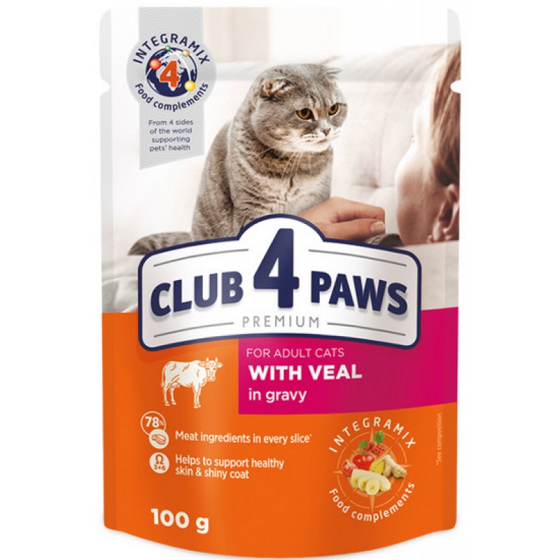 Kormotech Club 4 Paws Πλήρης υγρή τροφή για ενήλικες γάτες με βοδινό σε σάλτσα 100gr