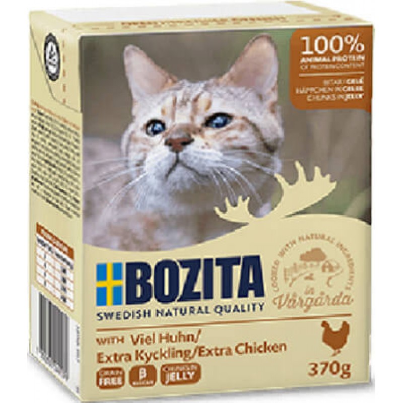 Bozita chunks υγρή τροφή σε ζελέ για γάτες χωρίς δημητριακά με κιμά κοτόπουλου για εξαιρετική γεύση