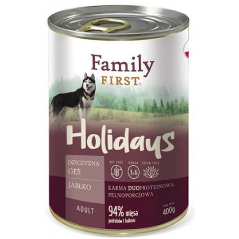Family First Holidays Line για ενήλικα σκυλιά με ελάφι, χήνα, μήλο 400gr