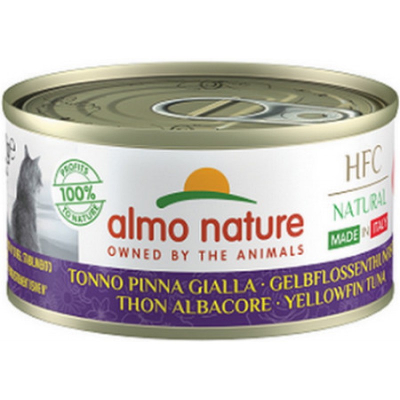 Almo Nature HFC Natural -πλήρη τροφή γάτας Made In Italy με κιτρινόπτερο τόνο 70g