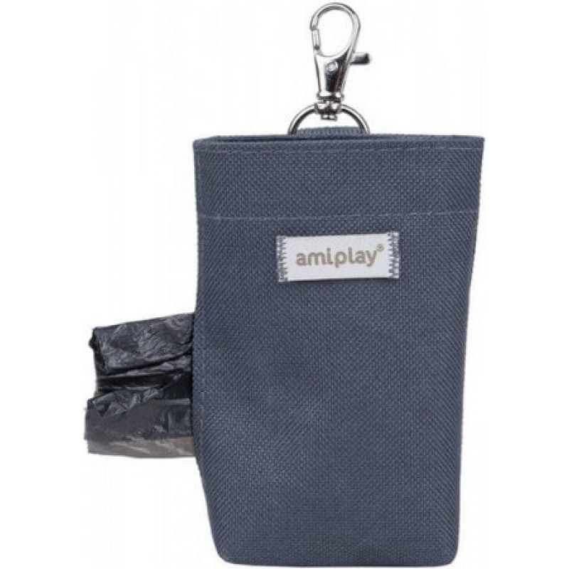 Amiplay-Θήκη για σακούλες ακαθαρσιών SAMBA γκρι με καραμπίνερ και κλείσιμο Velcro 6 x 2 x 11cm