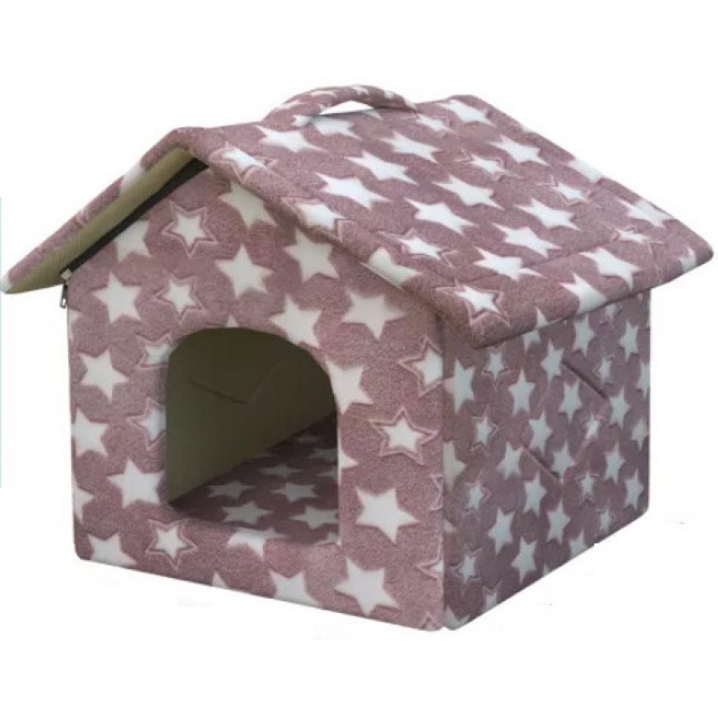 Nobleza Καφέ βελούδινο σπίτι για σκύλους με αστεράκια 48x45x39cm
