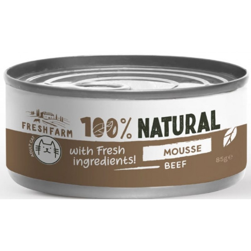 Fresh Farm Πλήρης υγρή τροφή για ενήλικες γάτες σε μορφή μους με μοσχάρι 85gr